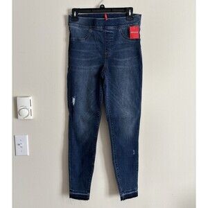NWT SPANX Distressed Denim Jegging Jean‎ Legging Medium Wash Blue Raw Hem Skinny